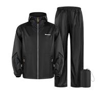 Men's Lightweight Waterproof Jacket & Trouser Set Raincoat Long Sleeve Zipper Hooded Rain Jackets Waterproof Rain Coat with Trousers Packable Raincoat Sets with Carrying Bag for Hiking Camping