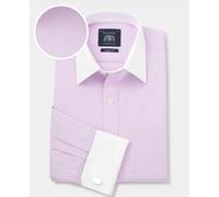 THE SAVILE ROW COMPANY LONDON Men's Classic Fit Cotton Poplin Winchester Formal Shirt - Double Cuff - Lilac Fine Check - 17" Collar - Standard