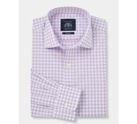 THE SAVILE ROW COMPANY LONDON Men's Slim Fit Cotton Poplin Single Cuff Formal Shirt - Lilac Gingham Check - 17" Collar