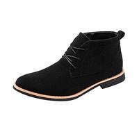 Men's Lined Ankle Boots, Leather Boots, Business Classic Faux Leather Shoes, Large Sizes, Fashionable Work Boots, Vintage Lace-Up Boots, Short Boots, Flat Western Shoes, black, 10 UK