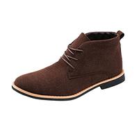 Men's Lined Ankle Boots, Leather Boots, Business Classic Faux Leather Shoes, Large Sizes, Fashionable Work Boots, Vintage Lace-Up Boots, Short Boots, Flat Western Shoes, brown, 10 UK