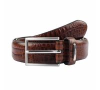 Men's Lined Crocodile-Print Leather Belt with Satin Nickel Buckle - BROWN / XL