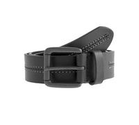 Men's Lined Full-Grain Leather Belt with Gunmetal Buckle and Stitch Detail - BLACK / L
