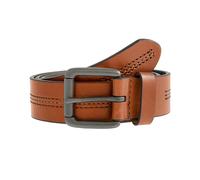 Men's Lined Full-Grain Leather Belt with Gunmetal Buckle and Stitch Detail - TAN / M