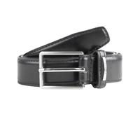 Men's Lined Leather Belt with Shiny Gunmetal Buckle - BLACK / M