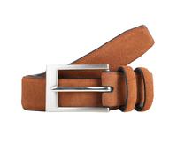 Men's Lined Suede Belt with Brushed Silver Buckle - BROWN / XL