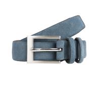 Men's Lined Suede Belt with Brushed Silver Buckle - NAVY / L
