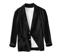 Men's Linen Blazer, Business Office Two-Button Suit Jacket, Turn-Down Collar Solid Color Casual Sport Coat Top with Double Pockets