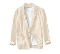 Men's Linen Blazer Jacket, Business Office Blazer, Turn-Down Collar Solid Color Blazer Jacket, Loose Simple Versatile Suit Jacket Casual Sport Coat Top Two Button Down with Double Pockets Beige