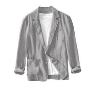 Men's Linen Blazer Jacket, Business Office Blazer, Turn-Down Collar Solid Color Blazer Jacket, Loose Simple Versatile Suit Jacket Casual Sport Coat Top Two Button Down with Double Pockets Grey