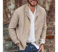 Men's Linen Blend Casual Blazer Jacket Lightweight Button Down Shirt Coat | Soft breathable fabric relaxed fit design chest pocket detail versatile layering piece for work travel, beach and daily wear