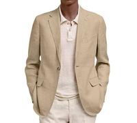 Men'S Linen Blend Casual Blazer Single Button Summer Jacket Dress Coat | Breathable Fabric, Notched Lapel, Chest Pocket, Flap Pockets, Relaxed Fit, Lightweight Layer, Holiday Wear,Smart Casual Style