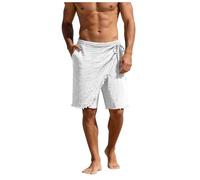 Men's Linen Blend Wrap Sarong Skirt 3/4 Length Relaxed Fit Elasticated Waist Tie Beach Harem Short Lounge Pants Viking Costume Leisure Wear with Raw Fringe Hem Men's Linen Wrap Sarong Skirts Shorts