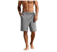 Men's Linen Blend Wrap Sarong Skirt 3/4 Length Relaxed Fit Elasticated Waist Tie Beach Harem Short Lounge Pants Viking Costume Leisure Wear with Raw Fringe Hem Men's Linen Wrap Sarong Skirts Shorts
