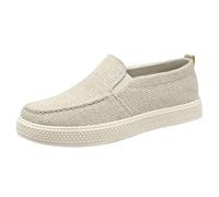 Mens Linen Breathable Shoe, Summer Mesh Slip-On Shoes Cotton Flax Loafers Casual Shoes Lightweight Comfy Wide Foot Sneakers Anti-Slip Fashion Jogging Shoe Wide Foot Sport Footwear Beige