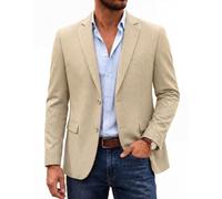 Men's Linen Casual Blazer Two Button Regular Fit Sport Coat Lightweight Classic Formal Suit Jacket Wedding Party Jacket, Light Khaki, XXL