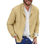 Men's Linen Cotton Blazer, Lightweight Casual Smart Jacket, Regular Fit Three-Button Breathable Summer Coat Lightweight Loose Fit Blazers With Pockets (Khaki,S)