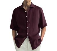 Men's Linen Cotton Shirts Short Sleeved Regular Fit Casual Summer Beach Holiday Shirt with Pocket