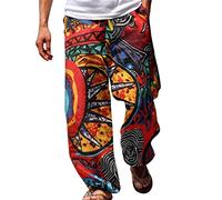 Men's Linen Harem Drawstring Trousers Casual Elastic Waist Lightweight Hippie Pants Summer Beach Yoga Pants Vintage Streetwear Baggy Trousers Red