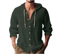 Men's Linen Hoodies Clearance,Men Long Sleeve Lapel Button Down Linen Shirt Solid Color Breathable Drawstring Hooded Cardigan Holiday Casual Loose Blouses Summer Clothes Tops with Pockets S-3XL