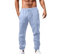Men's Linen Lightweight Summer Trousers Loose Fit Casual Trousers with Drawstring Outdoor Trousers for Holiday Beach Everyday Long Linen Trousers Soft Breathable Sports Trousers Jogging Bottoms