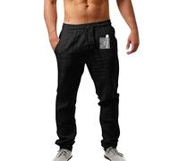 Mens Linen Pants Beach Pants Loose Fit Lightweight Solid Color Summer Beach Yoga Pants Drawstring Comfy Wide Leg Lounge Pants with Pocket Mens Dress Slacks Big and Tall Mens Lounge Pants Black