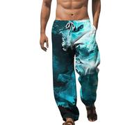 Men's Linen Pants Drawstring Summer Beach Trousers Casual Elastic Waistband Lightweight Yoga Pants Loose Fit Straight Leg Trousers with Pockets 3D Printed Pant Green