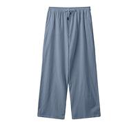 Mens Linen Pants Plus Size Palazzo Pants Sports Solid Color Wide Leg Trousers with Pockets Flowy Hippie Lounge Pants Soft Capris Stretch Pull-On Work Pants (Light Blue, L)