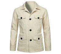 Men's Linen Safari Jacket Lightweight Safari Casual Jacket Men's Autumn Safari Blazer Outwear