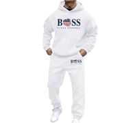 Men's Linen Sets 2 Piece Athletic Hoodie with Joggers Sweatpants Casual Sports Activewear Set Adults Lounge Wear Set Sport Running Jogging Jacket with Joggers Bottom Pant Christmas(White,XXL)