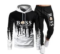 Mens Linen Sets 2 Piece Outfits Contrast String Fleece Tracksuit Hoodie Top Bottoms Joggers Gym Set Draw Code Tracksuit Jogger Set Basic Hoodie & Jogger Set Christmas(White,L)