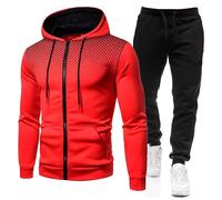 Men's Linen Sets Full Zip Hooded Top Joggers Trousers Casual Fleece Gym Suit Jacket with Pockets Workout Sets Casual Running Sport Sweat Activewear 2 Piece Suit Pants Xmas Gift A-red