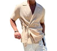 Men's Linen Shirt Casual Trend Men's Lapel Shirts Basic Loose Lacing Men's Casual Shirts Comfortable Unique Simplicity Men Short Sleeve Shirts