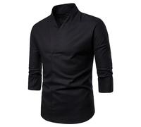 Mens Linen Shirts Chinese Style 3/4 Length Sleeves Tops Button Down Regular Fit Blouse Tops Cotton Linen Causal Shirt Solid Color Spring Summer Trendy Shirt Men's Clothing Black