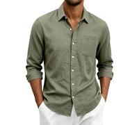 Mens Linen Shirts Long Sleeve Casual Button Down Pocket Tops UK | Solid Black Color Classic Point Collar Chest Pocket Design Breathable Texture Relaxed Fit Everyday Wear Versatile Basic Item
