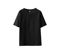Men's Linen Shirts Quick Dry Fit Running Top Short Sleeve Solid Color Breathable Sports Tshirts with Crew Neck for Training Active Wear Loose Comfort Plain Summer Basic Tee Top Black
