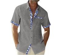 Men's Linen Shirts Short Sleeve Casual Shirts Button Down Shirt for Men Beach Summer Wedding Shirt Casual Hawaiian Tees Tops Trendy Vacation Outfits with Pocket