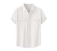 Mens Linen Shirts Short Sleeve Casual Shirts with Pockets Lightweight Business Casual Button Down Shirt Tropical Hawaiian Beach Summer Wedding Vacation Shirt for Men
