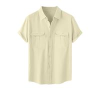 Mens Linen Shirts Short Sleeve Shirt Casual Summer Shirts Regular Fit Cotton Shirt Button Down Dress Plain Hawaiian Holiday Tops Lightweight Beach Tops with Pockets