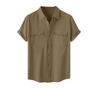 Mens Linen Shirts Short Sleeve Shirt Casual Summer Shirts Regular Fit Cotton Shirt Button Down Dress Plain Hawaiian Holiday Tops Lightweight Beach Tops with Pockets