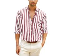 Mens Linen Shirts Smart Casual Summer Shirts Long Sleeve Classic Fit Shirt Contrast Stripe Button Down Designer Tops Light Weight Beach Shirt Fashion Hawaiian Clothing for Men