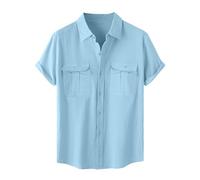 Men's Linen Shirts UK Plus Size Short Sleeve Button Down Shirt Regular Fit Cotton Plain Lightweight Summer Beach Hawaiian Holiday Tee Tops Blouse Tshirts with Pockets Clearance S-5XL