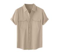 Men's Linen Shirts UK Plus Size Short Sleeve Button Down Shirt Regular Fit Cotton Plain Lightweight Summer Beach Hawaiian Holiday Tee Tops Blouse Tshirts with Pockets Sale Clearance S-5XL Beige