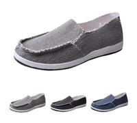 Men's Linen Shoes, Loafers, Summer, Pointed Toe, Breathable, Lightweight Flat Shoes, Plain, Trendy, Slip-On Comfortable Casual Shoes, Outdoor Hiking, Casual Fabric Shoes, EU 38-43, gray, 7 UK