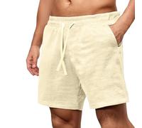 Mens Linen Shorts Mens Shorts with Pockets Multi Lightweight Elasticated Waist Classic Fit Baggy Trousers Breathable Training Short Comfortable Half Pants Summer Holiday Beige