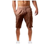 Mens Linen Shorts Summer Shorts with Pockets Elasticated Waist Beach Yoga Joggers Casual Sweatpants Lightweight Casual Comfy Holiday Beach Linen Shorts for Men Coffee