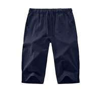 Mens Linen Shorts With Pockets，Cropped Trousers Men With Adjustable Drawstring Loose Fit Casual 3/4 Capri Pants With Elastic Waist Summer Stylish Lounge Shorts For For Jogging Everyday Life