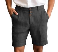 Mens Linen Slim Fit Shorts Mens Button Up Shorts Business Formal Short Classic Solid Color Short Breathable Beach Pants Wedding Party Half Pants Comfortable Simple Pant Golf Chino Outdoor Pant
