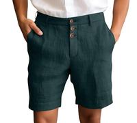 Mens Linen Slim Fit Shorts Mens Button Up Shorts Business Formal Short Classic Solid Color Short Breathable Beach Pants Wedding Party Half Pants Comfortable Simple Pant Golf Chino Outdoor Pant