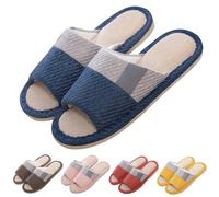 Mens Linen Slippers Japanese Indoor Slippers Open Toe Silent Slipper Breathable All Year Round Slipper Memory Indoor Shoes Retro Colour Block Sliders For Bedroom Bath Comfort House Shoes